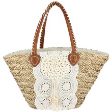 Borsa Paglia Manici Cuoio con Pizzo 100% Paglia